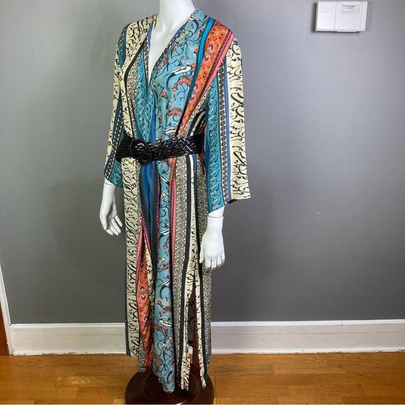 Chufy Kimono medium mixed print long silky Argentina drape bohemian birds - Picture 1 of 16